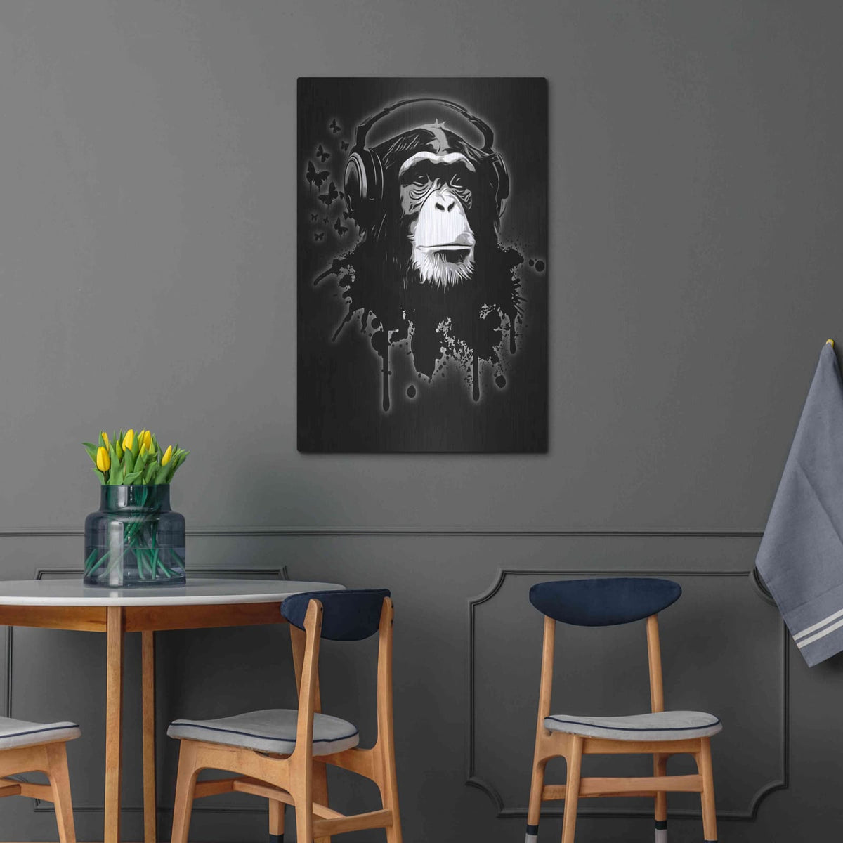 'Monkey Business Black' by Nicklas Gustafsson – Metal Wall Art, 24x36 room view