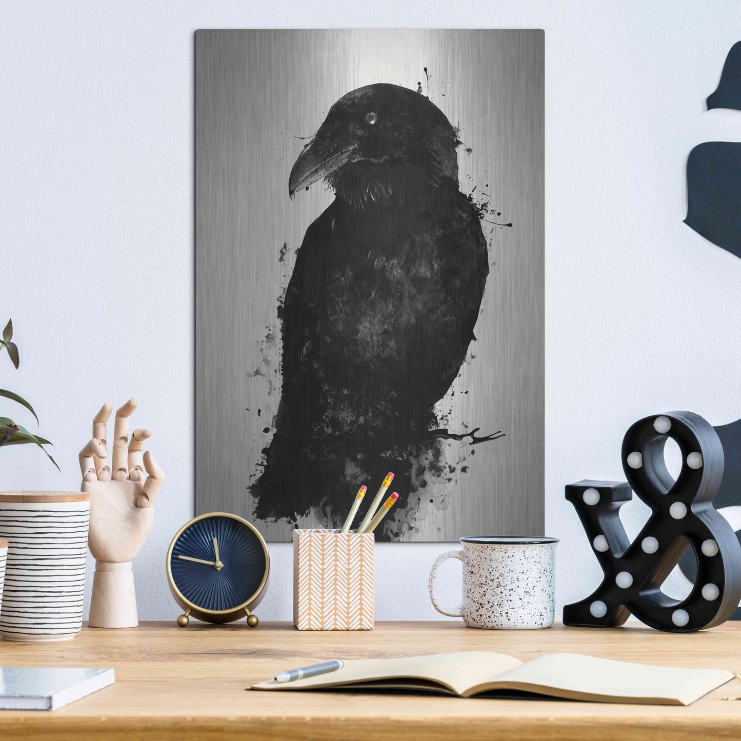 Luxe Metal Art 'The Raven' by Nicklas Gustafsson, Metal Wall Art,12x16