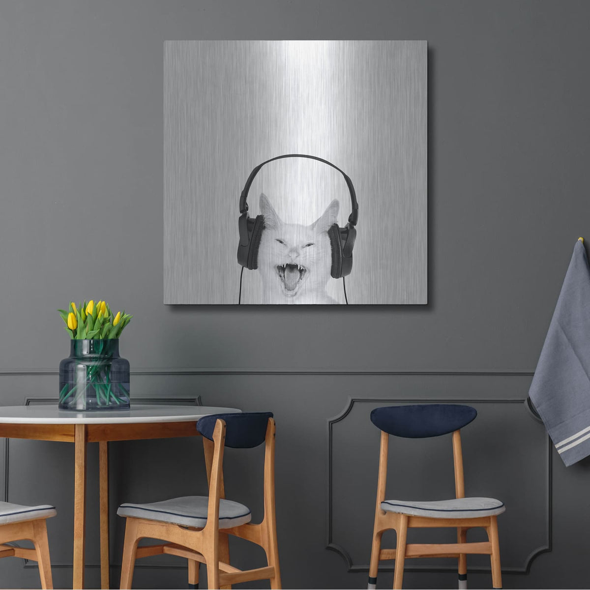 'Rockin' Kitten' by Jon Bertelli – Metal Wall Art, 36x36 room view