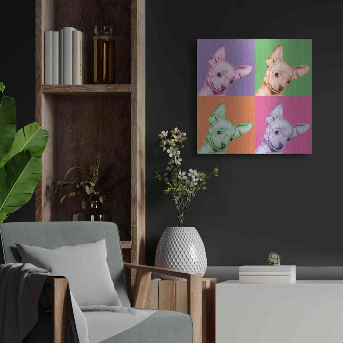 'Sweet Chihuahua Pop' by Jon Bertelli – Metal Wall Art, 24x24 room view