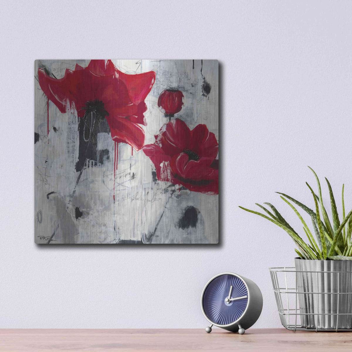 'Poppy Love' by Pamela Beer – Metal Wall Art, 12x12 room view