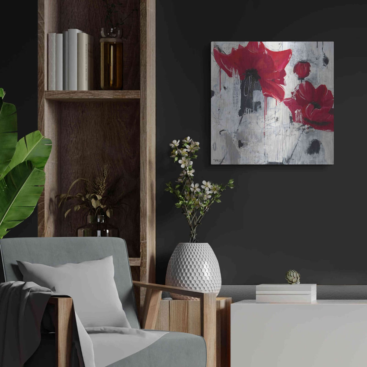 'Poppy Love' by Pamela Beer – Metal Wall Art, 24x24 room view