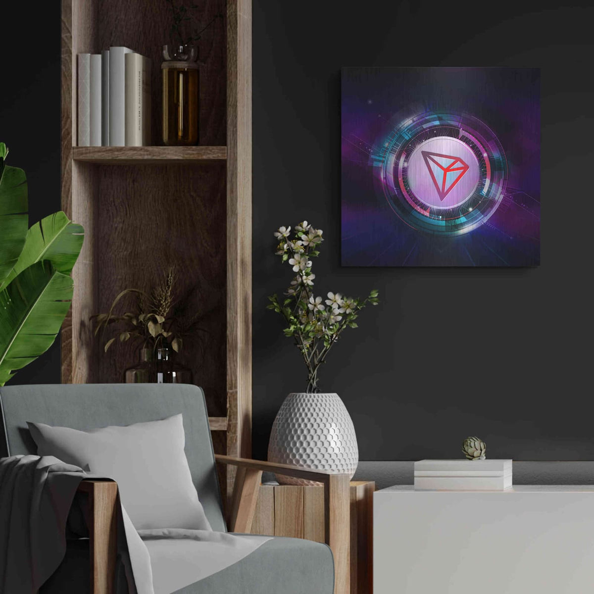 'TRX Tron Blockchain' by Valentyn Artemenko – Metal Wall Art, 24x24 room view