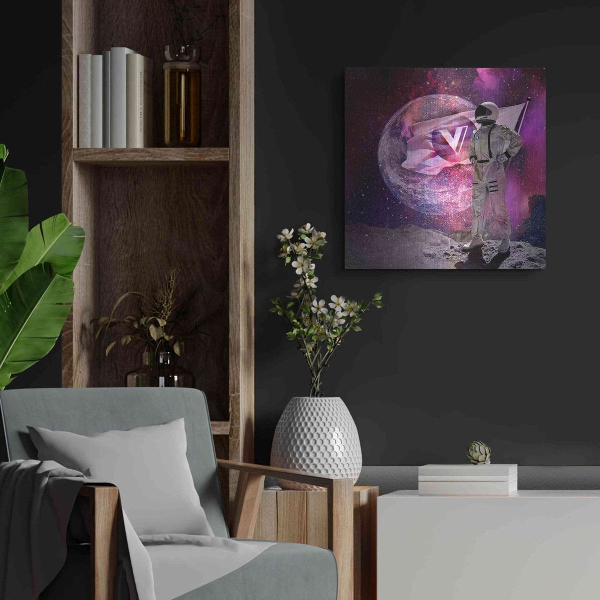 'Voyager to the Moon' by Valentyn Artemenko – Metal Wall Art, 24x24 room view