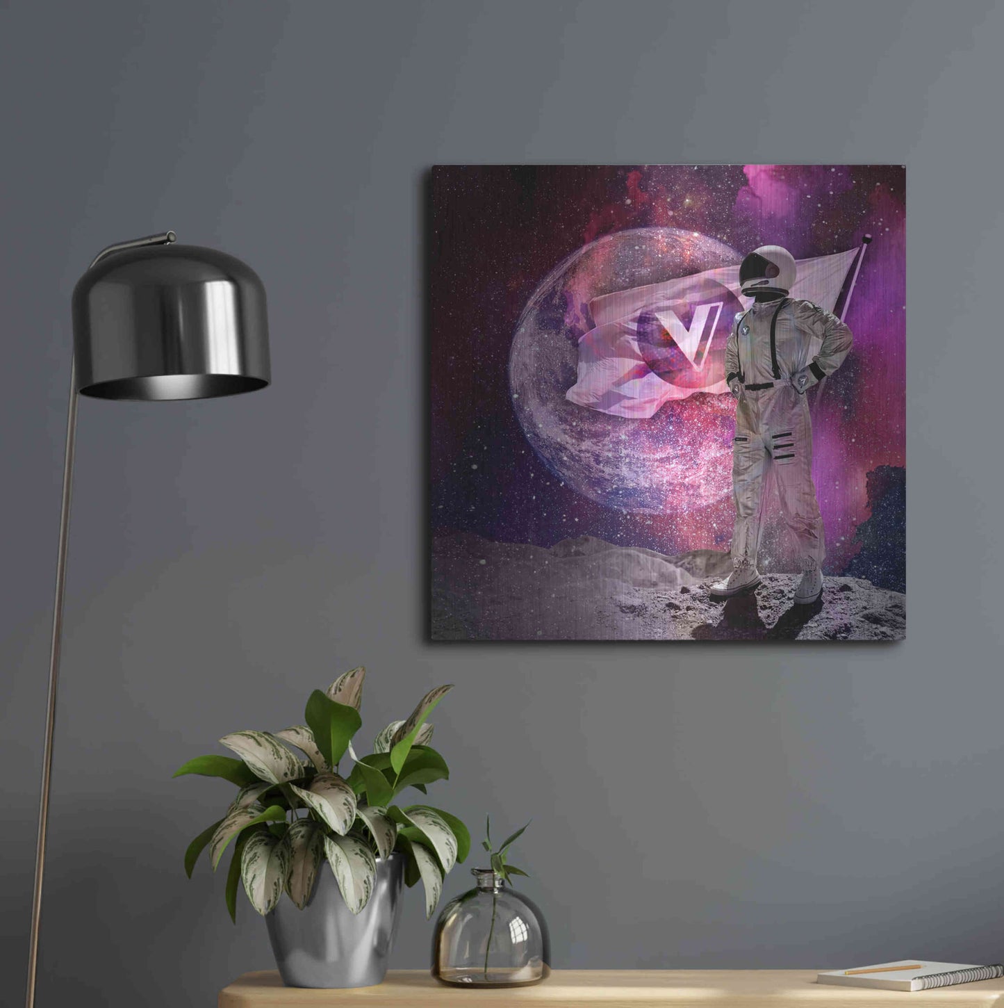 Luxe Metal Art 'Voyager to the Moon' by Epic Portfolio Metal Wall Art,24x24