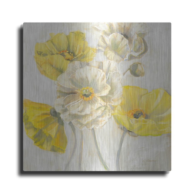 'Gold And White Contemporary Poppies Neutral' by Carol Rowan – Metal Wall Art
