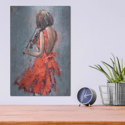 Luxe Metal Art 'Violinist in Red' by Alexander Gunin, Metal Wall Art,12x16