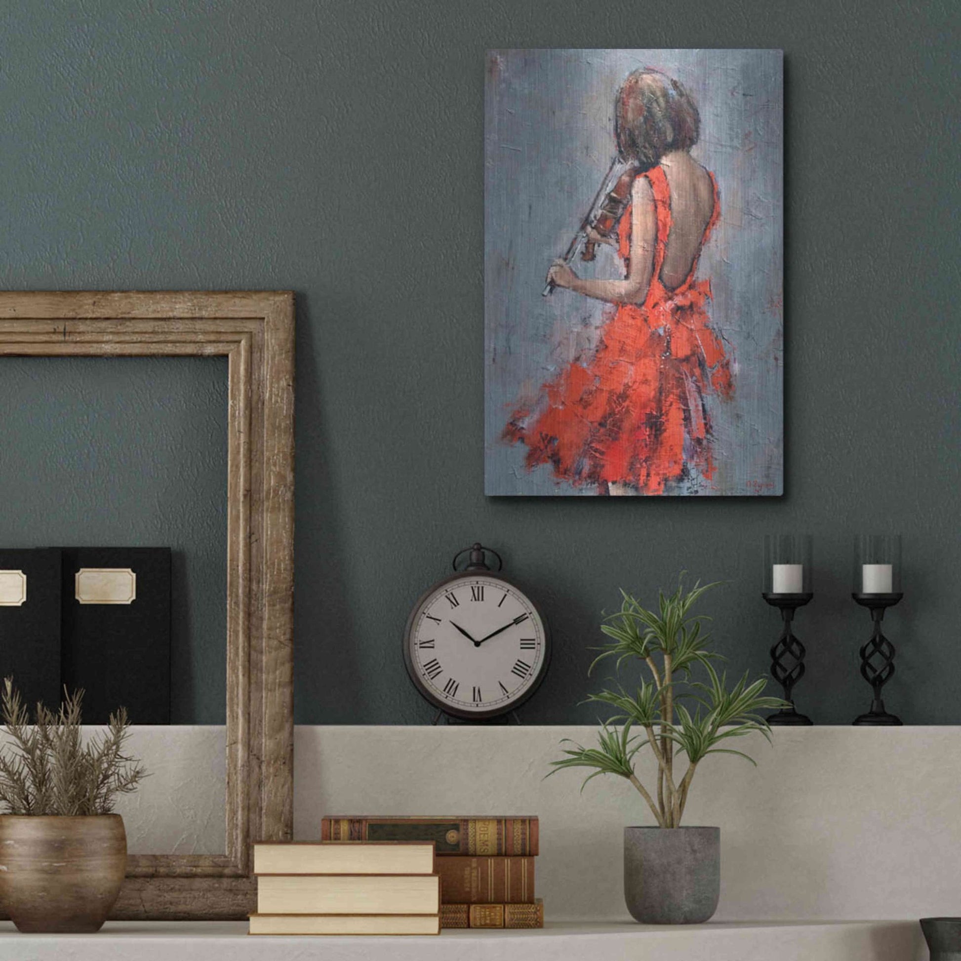 Luxe Metal Art 'Violinist in Red' by Alexander Gunin, Metal Wall Art,12x16