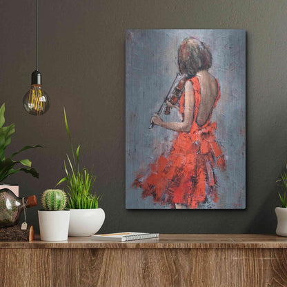 Luxe Metal Art 'Violinist in Red' by Alexander Gunin, Metal Wall Art,12x16