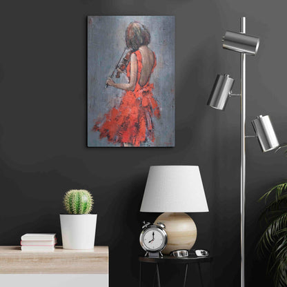 Luxe Metal Art 'Violinist in Red' by Alexander Gunin, Metal Wall Art,16x24