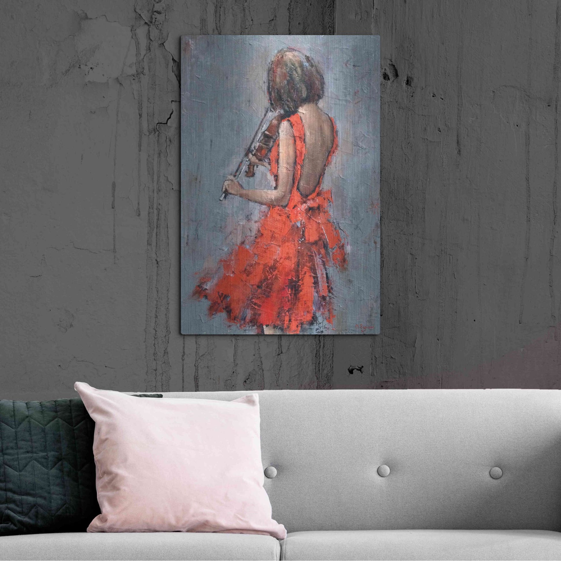 Luxe Metal Art 'Violinist in Red' by Alexander Gunin, Metal Wall Art,24x36