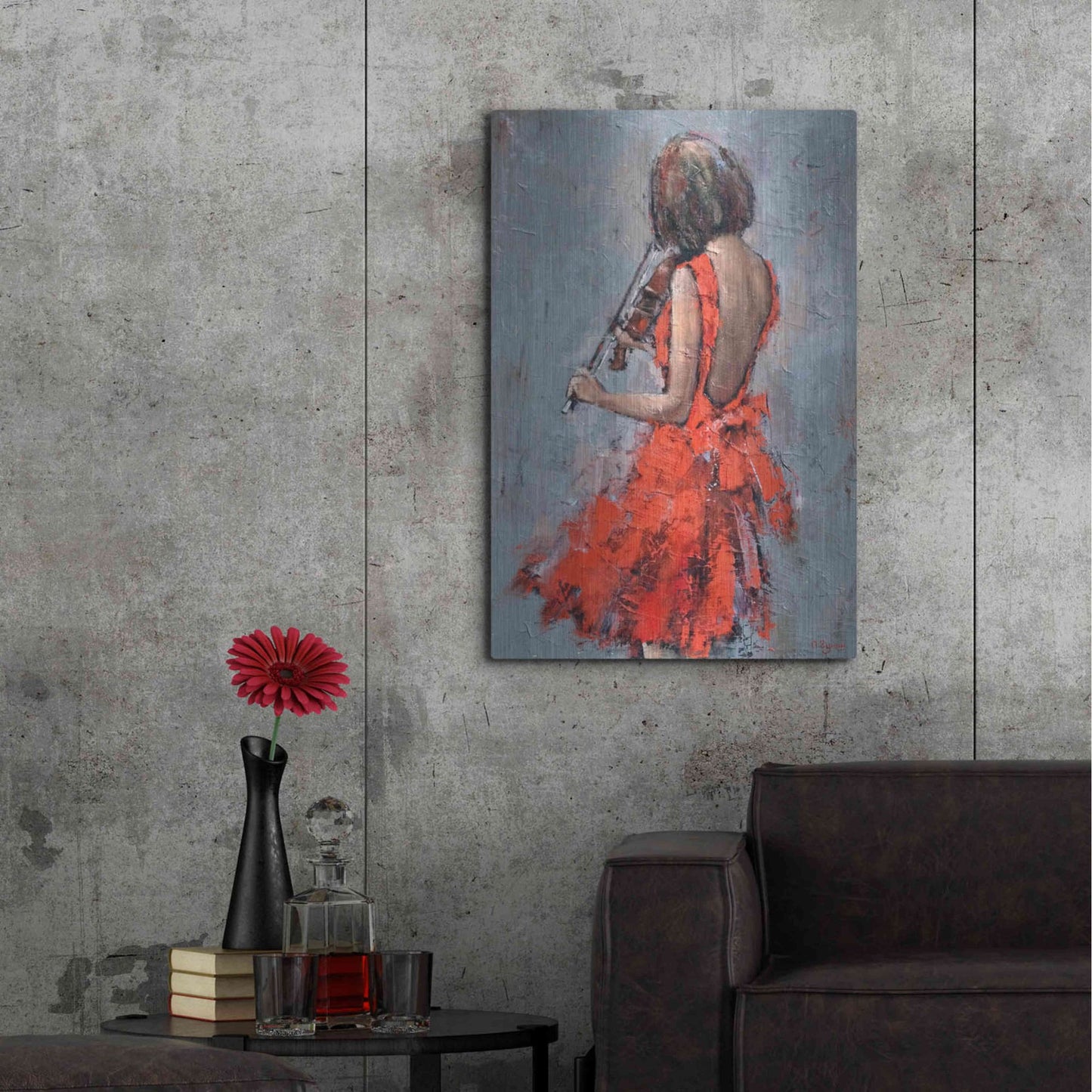 Luxe Metal Art 'Violinist in Red' by Alexander Gunin, Metal Wall Art,24x36