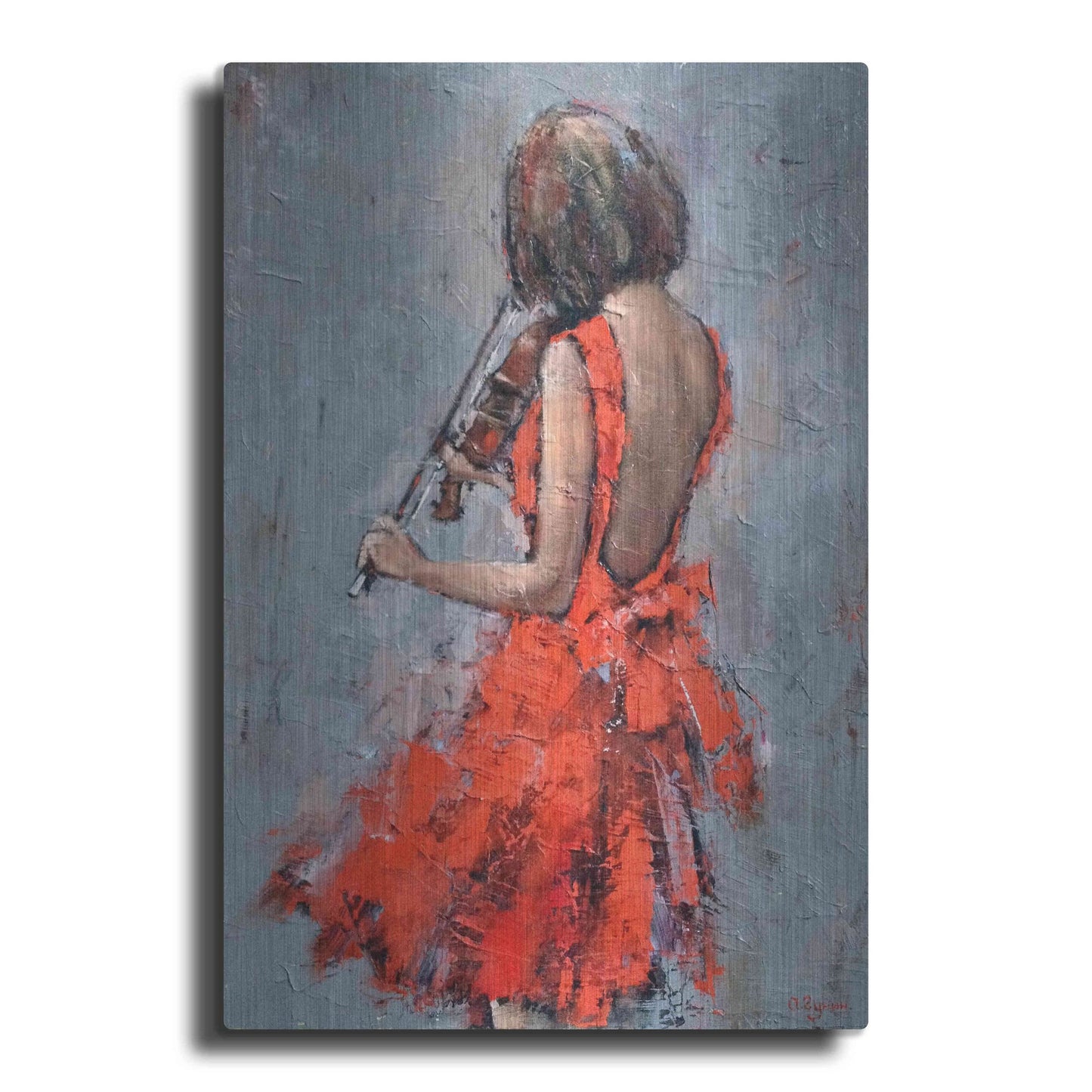 Luxe Metal Art 'Violinist in Red' by Alexander Gunin, Metal Wall Art