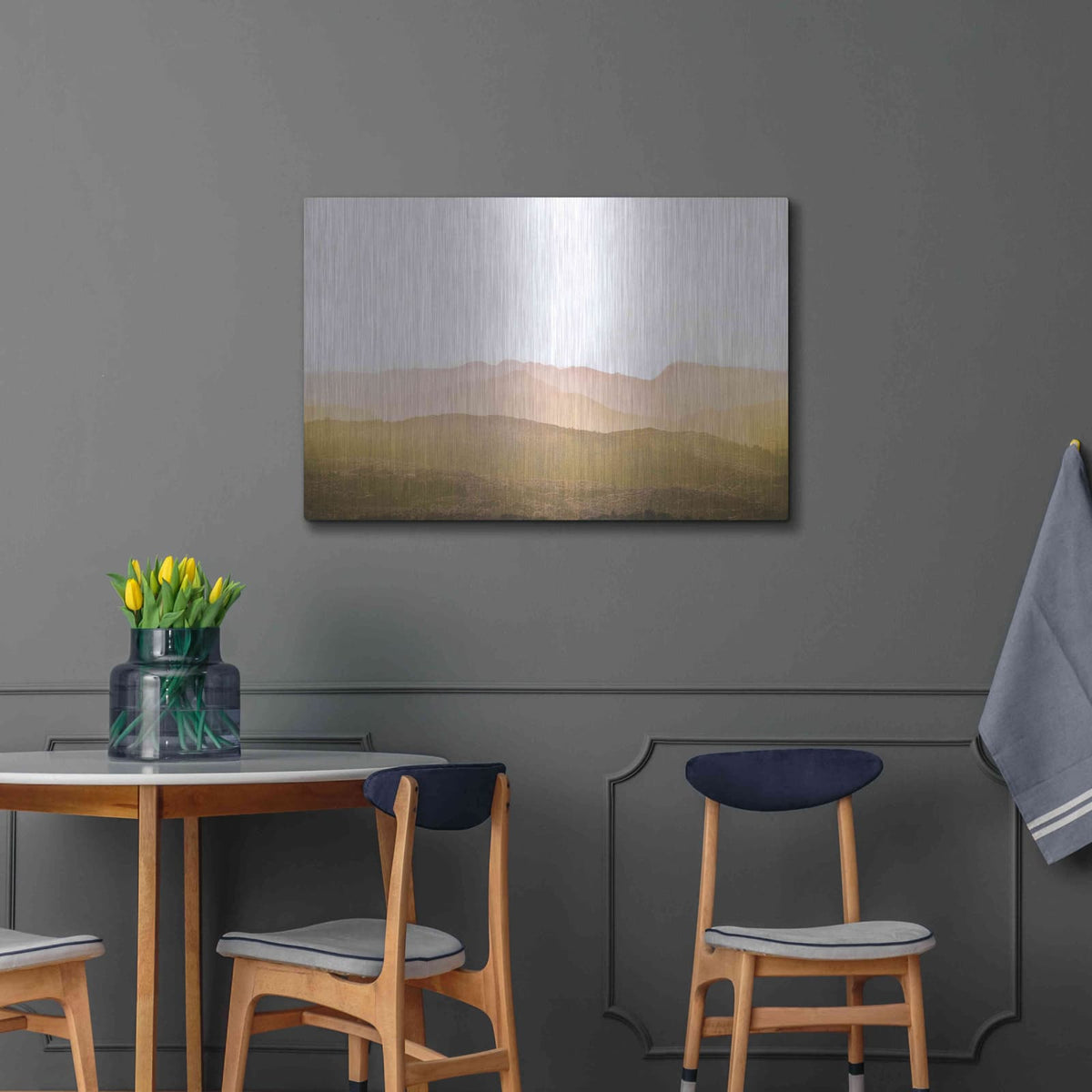 'A Watercolor Wash Of Light Crop Mustard And Blush' by Keri Bevan – Metal Wall Art, 36x24 room view