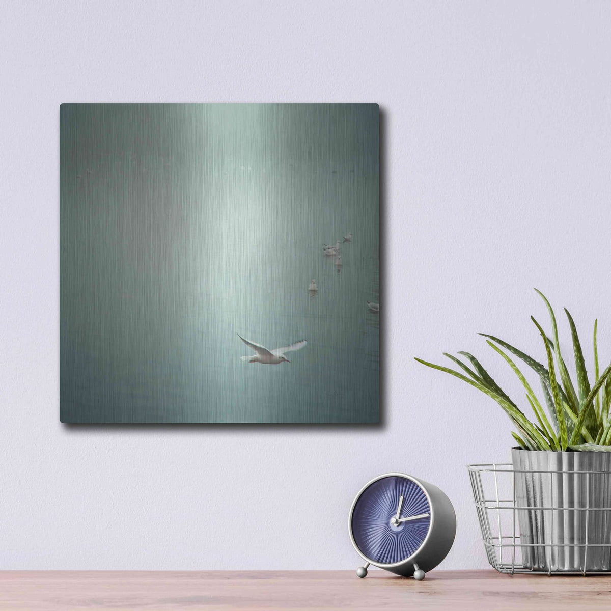 'Soul Birds Harbor Gray' by Keri Bevan – Metal Wall Art, 12x12 room view