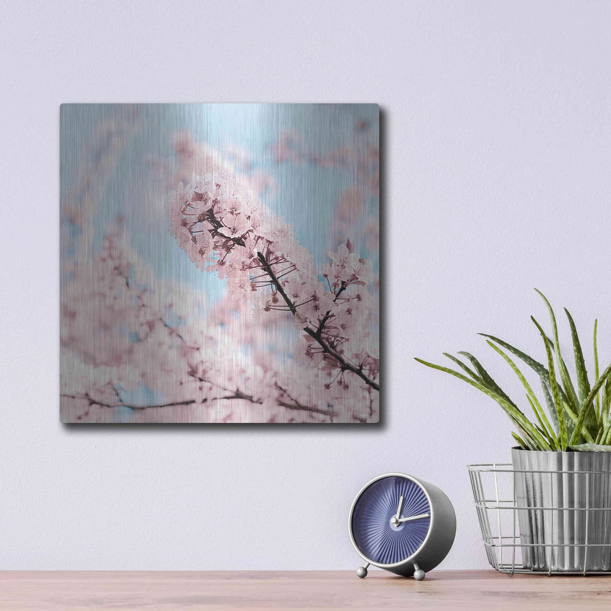 'Cherry Blossom Clouds' by Keri Bevan – Metal Wall Art, 12x12 room view