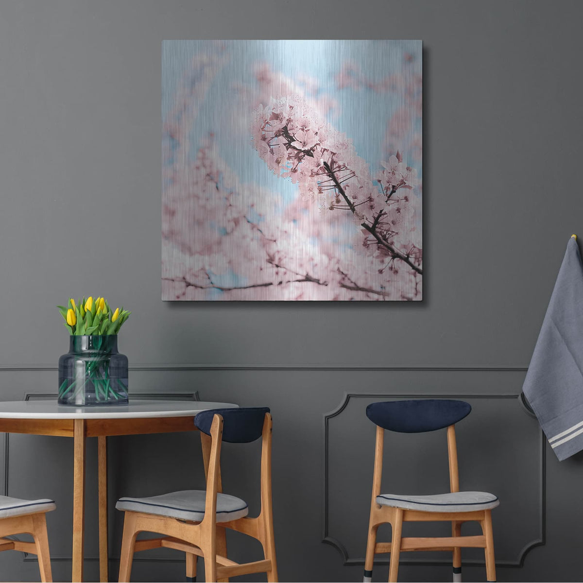 'Cherry Blossom Clouds' by Keri Bevan – Metal Wall Art, 36x36 room view