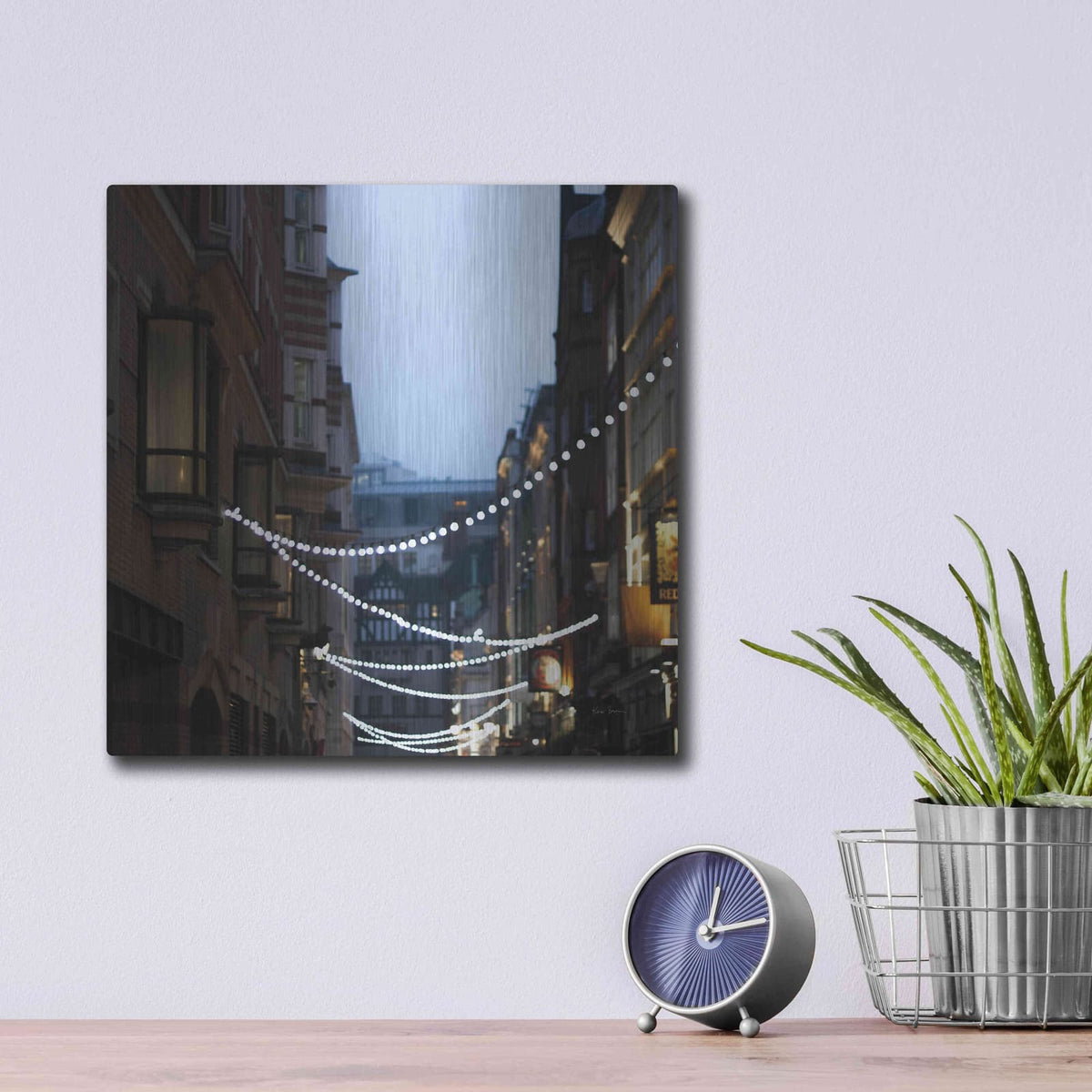 'Lights In Soho' by Keri Bevan – Metal Wall Art, 12x12 room view