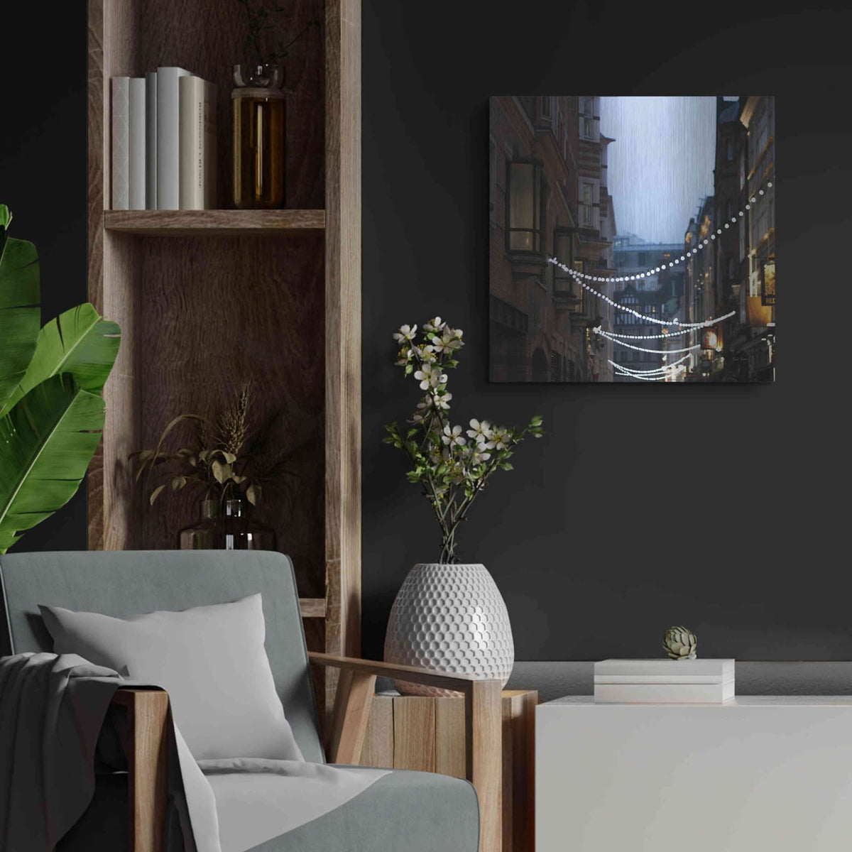 'Lights In Soho' by Keri Bevan – Metal Wall Art, 24x24 room view