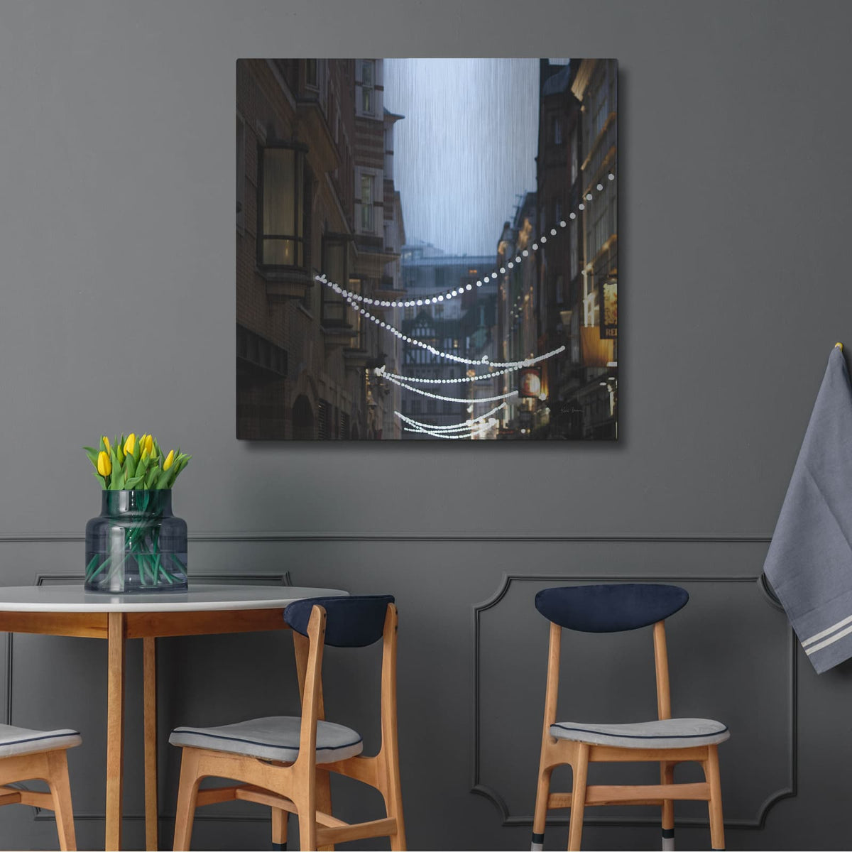 'Lights In Soho' by Keri Bevan – Metal Wall Art, 36x36 room view