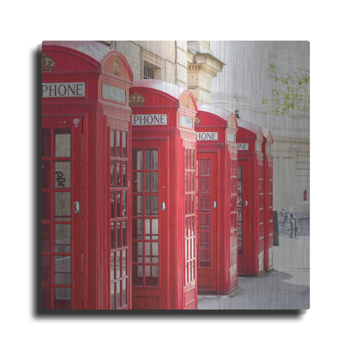 'Covent Garden Phone Boxes' by Keri Bevan – Metal Wall Art