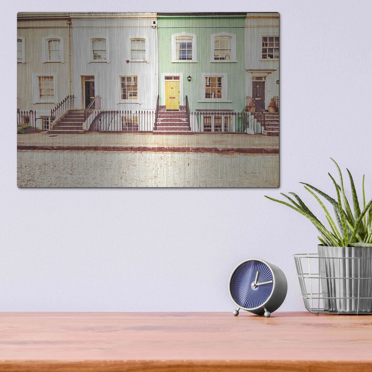 'Chelsea Houses All Lined Up' by Keri Bevan – Metal Wall Art, 16x12 room view