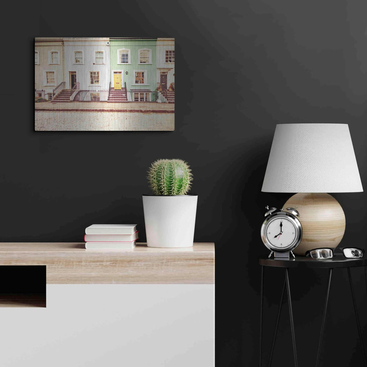 'Chelsea Houses All Lined Up' by Keri Bevan – Metal Wall Art, 24x16 room view