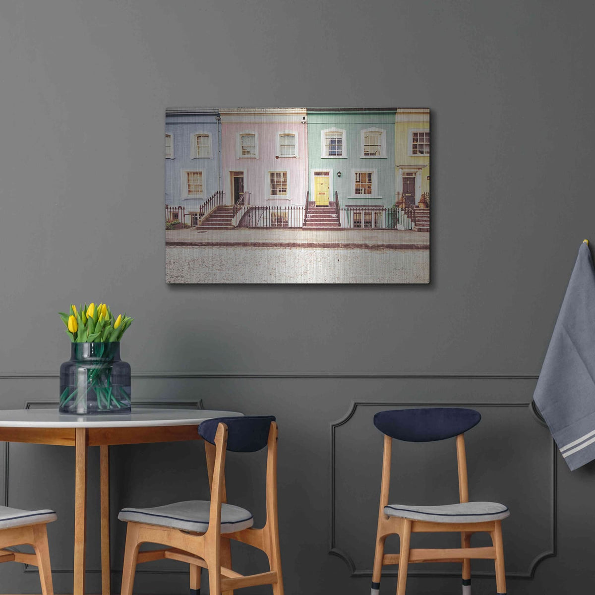 'Chelsea Houses All Lined Up Spring' by Keri Bevan – Metal Wall Art, 36x24 room view