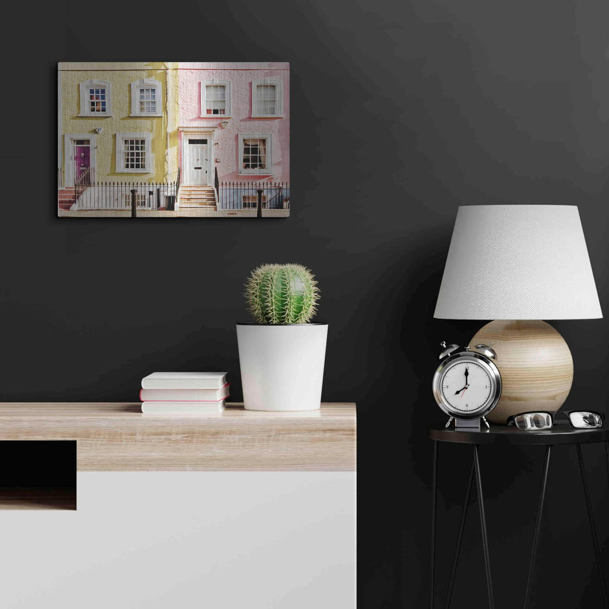 'London Houses Spring' by Keri Bevan – Metal Wall Art, 24x16 room view