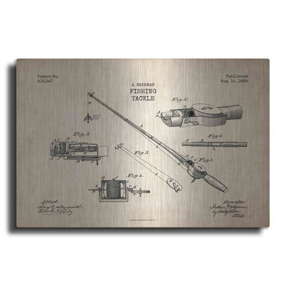 Luxe Metal Art 'Fishing Tackle Blueprint Patent Parchment' Metal Wall Art