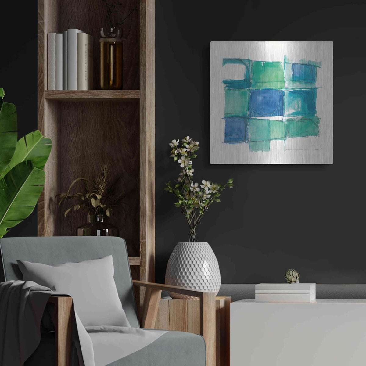 '131 West 3rd Street Square II On White' by Mike Schick – Metal Wall Art, 24x24 room view