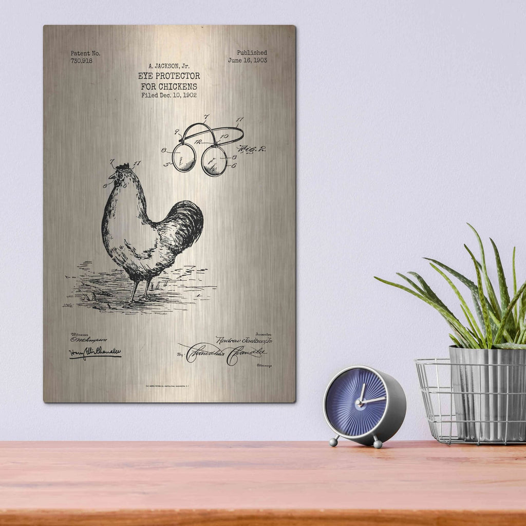 'Eye Protector for Chickens Blueprint Patent Parchment' – Metal Wall Art, 12x16 room view
