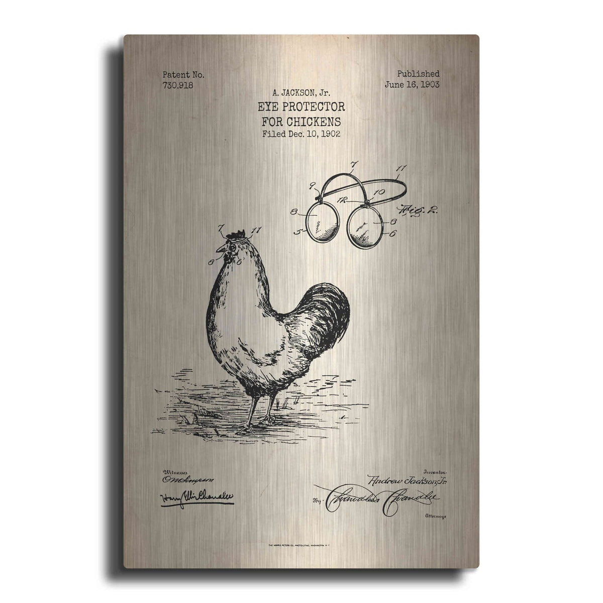 'Eye Protector for Chickens Blueprint Patent Parchment' – Metal Wall Art