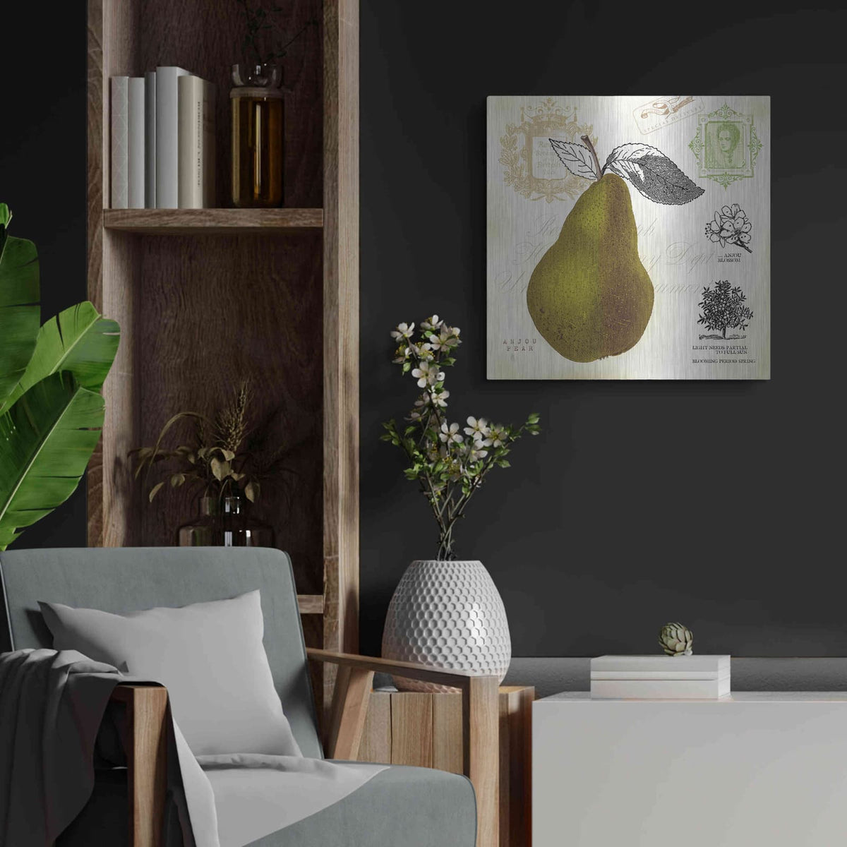 'Pear Notes' by Studio Mousseau – Metal Wall Art, 24x24 room view