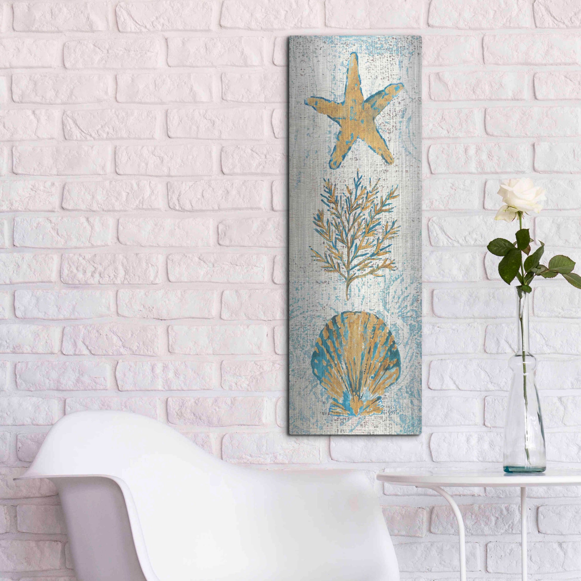 Luxe Metal Art 'Coastal Beauty Panel II' by Studio Mousseau, Metal Wall Art,12x36