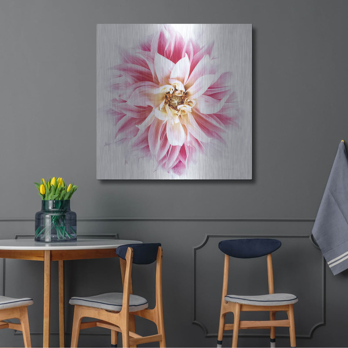 'Pink Dahlia' by Elise Catterall – Metal Wall Art, 36x36 room view