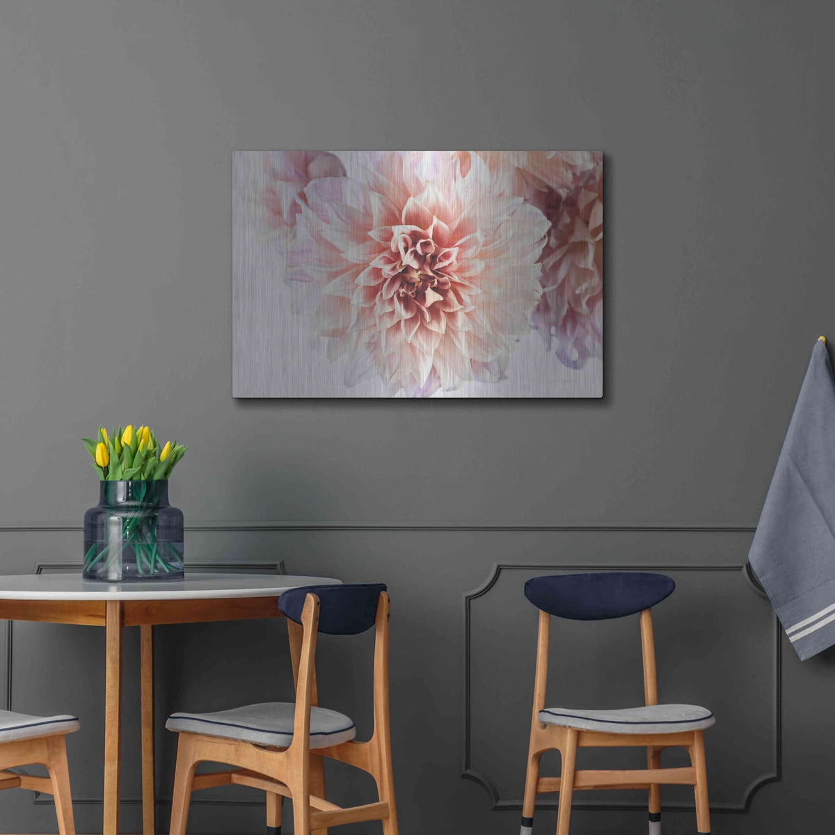 'Peach Dahlias Light' by Elise Catterall – Metal Wall Art, 36x24 room view