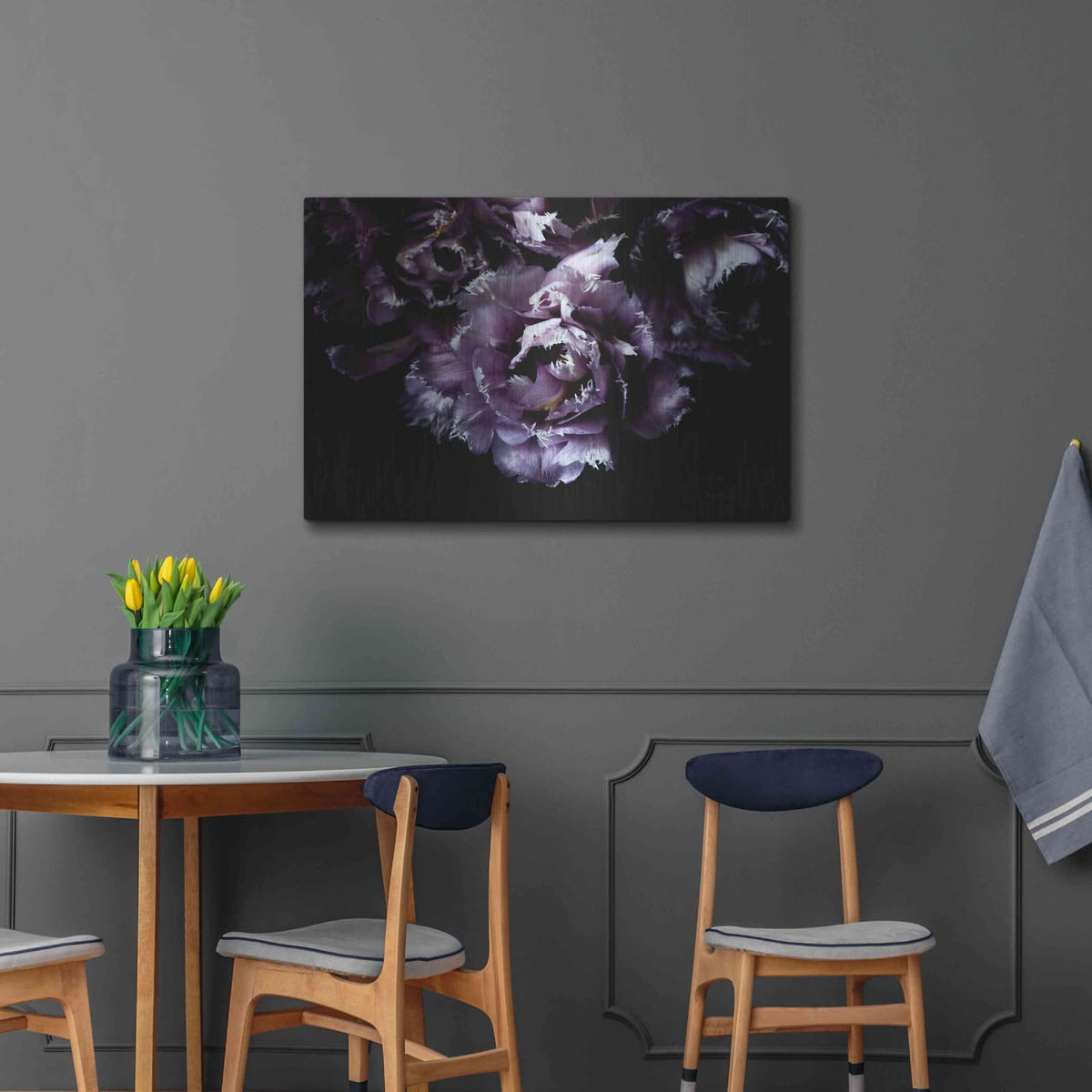'Purple Fringed Tulips II' by Elise Catterall – Metal Wall Art, 36x24 room view