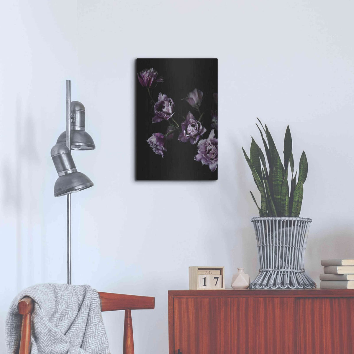 'Purple Fringed Tulips III' by Elise Catterall – Metal Wall Art, 16x24 room view