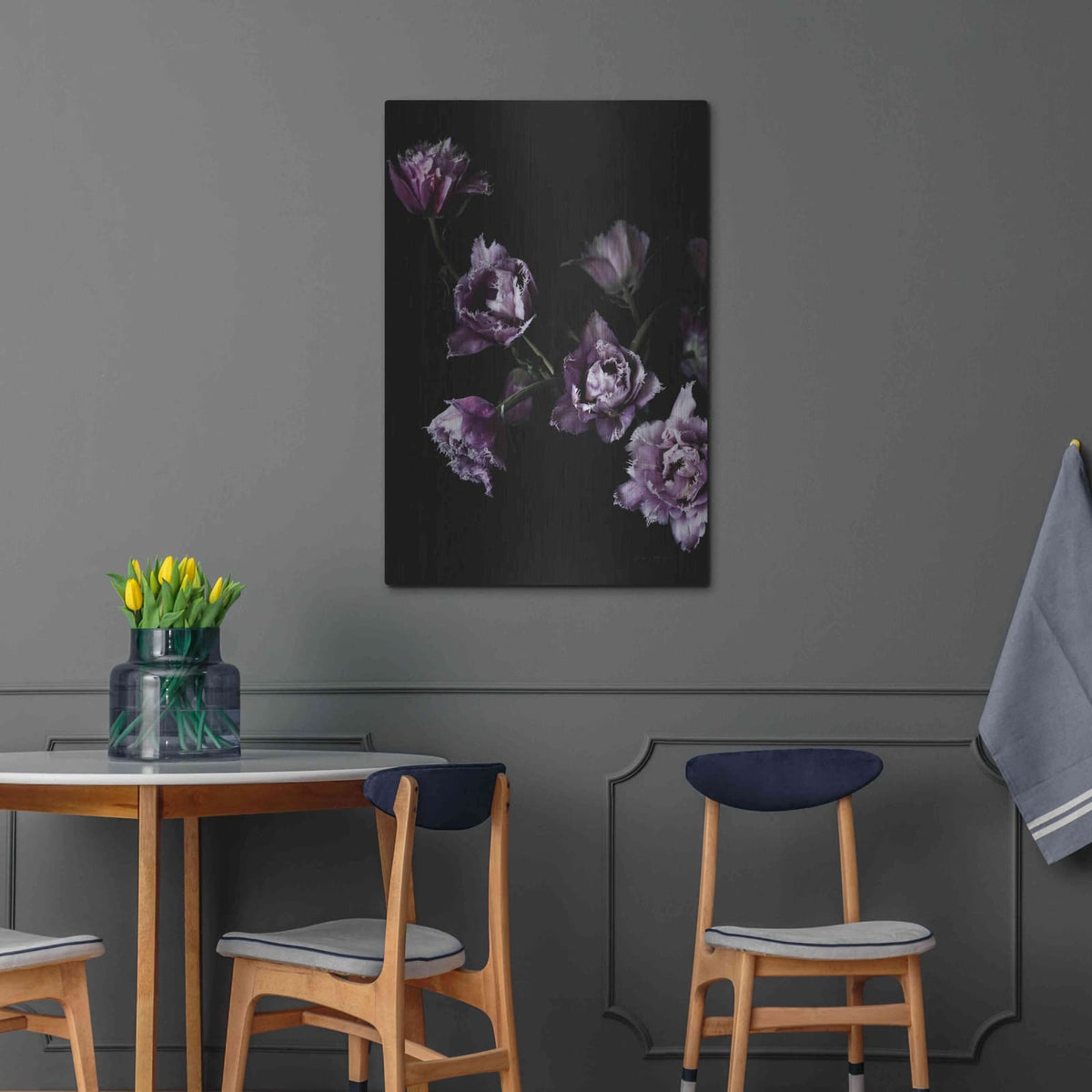 'Purple Fringed Tulips III' by Elise Catterall – Metal Wall Art, 24x36 room view
