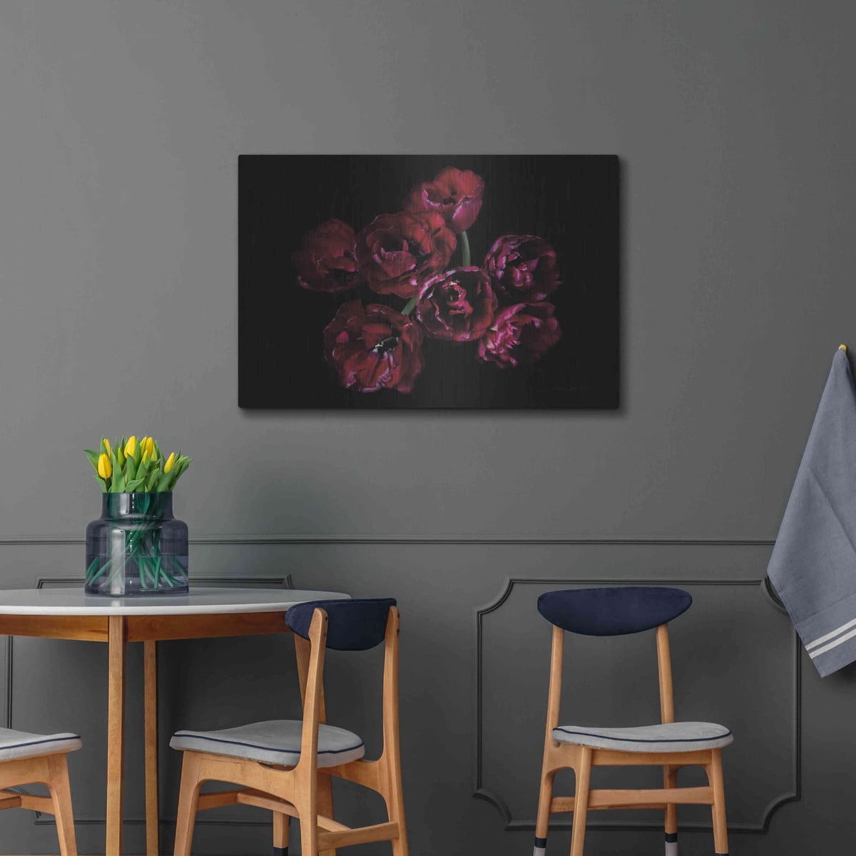 'Red Double Tulips' by Elise Catterall – Metal Wall Art, 36x24 room view