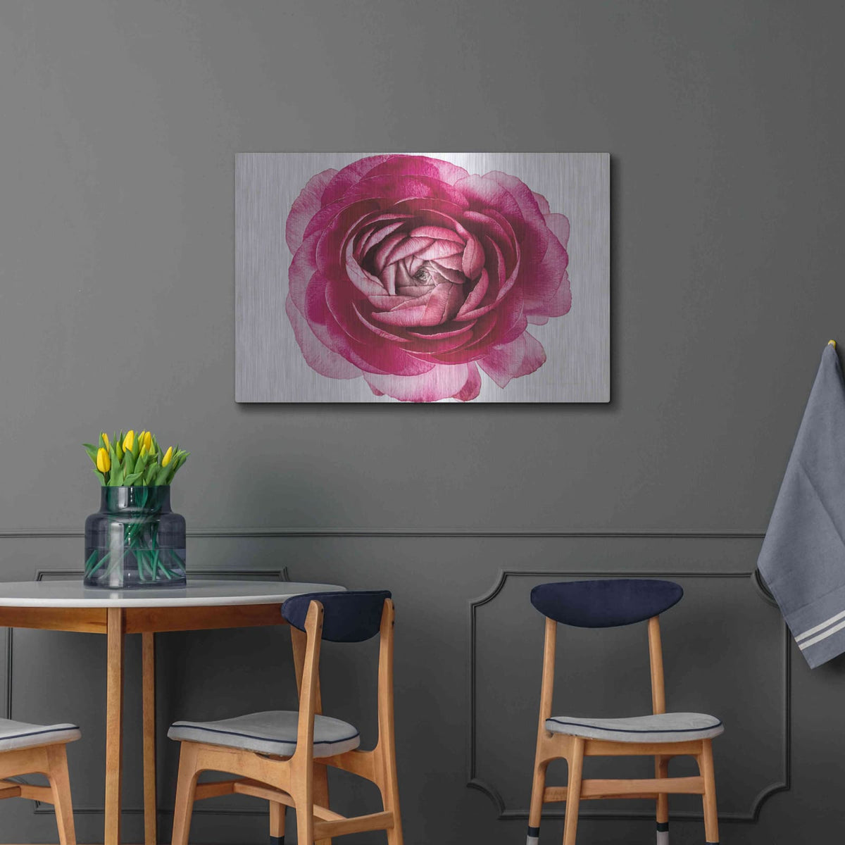 'Pink Ranunculus on White' by Elise Catterall – Metal Wall Art, 36x24 room view