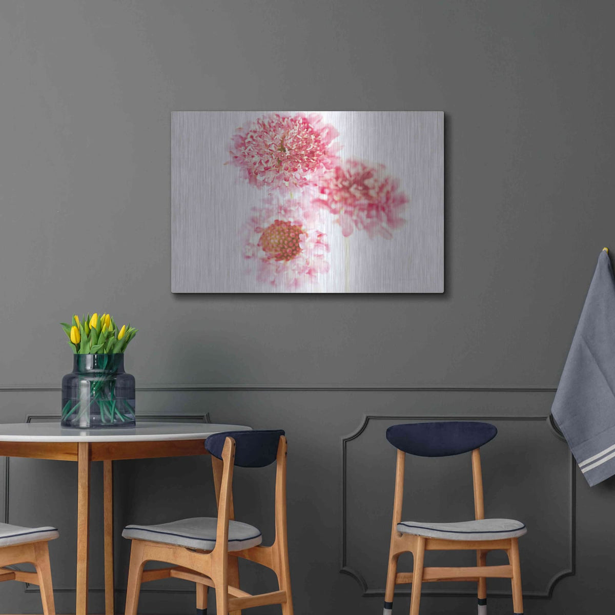 'Pink Scabiosa Trio' by Elise Catterall – Metal Wall Art, 36x24 room view
