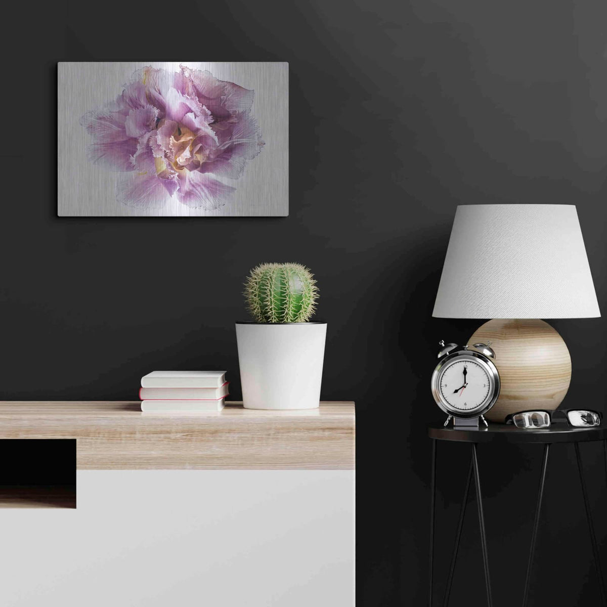 'Purple Double Open' by Elise Catterall – Metal Wall Art, 24x16 room view