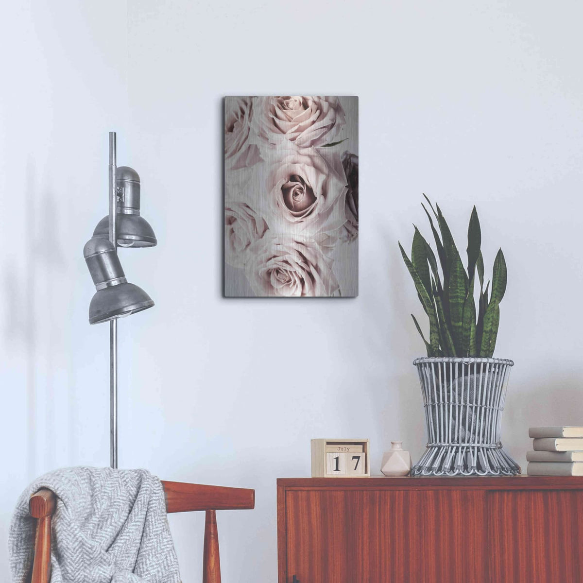 'Dusty Rose Cluster' by Elise Catterall – Metal Wall Art, 16x24 room view