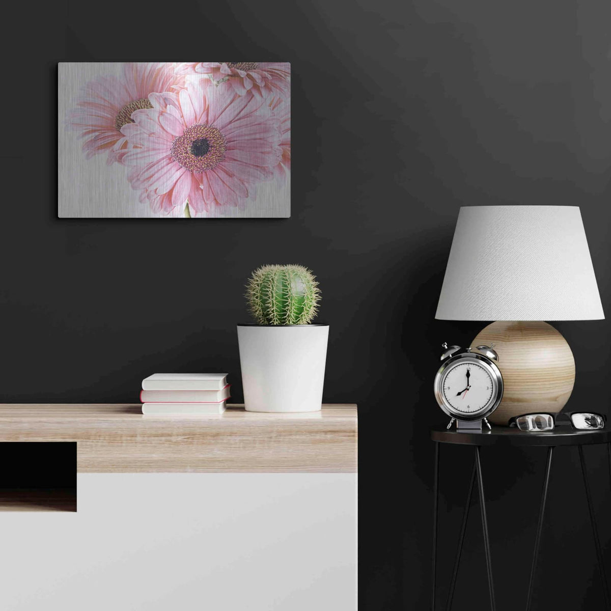 'Pastel Gerbera Daisies' by Elise Catterall – Metal Wall Art, 24x16 room view