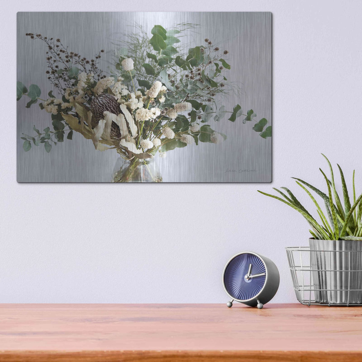 'Eucalyptus Arrangement' by Elise Catterall – Metal Wall Art, 16x12 room view