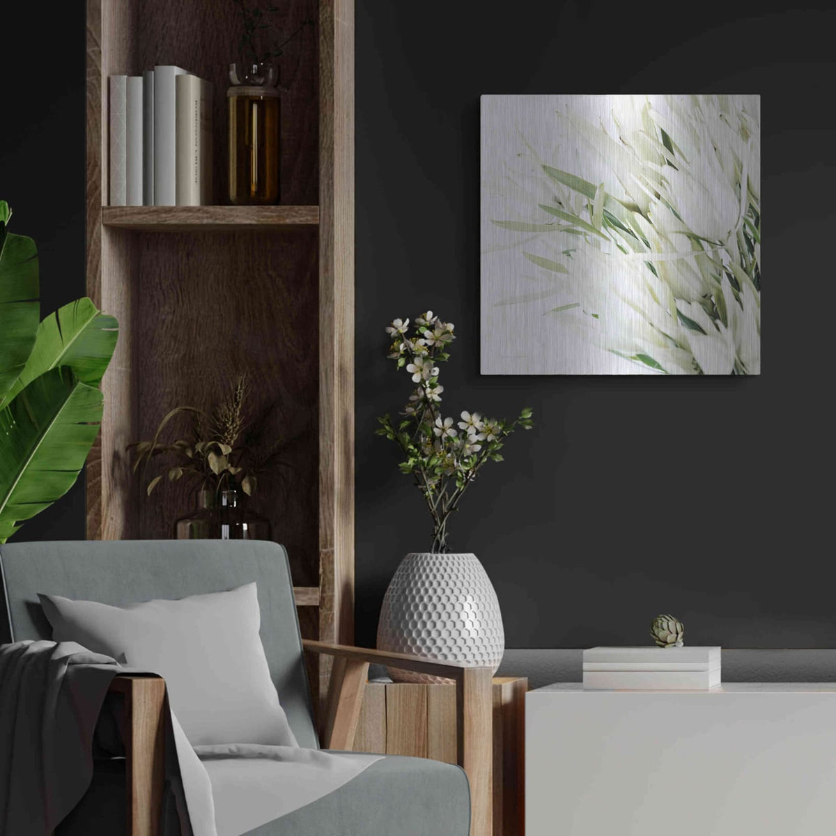 'Leucadendron Oasis Crop' by Elise Catterall – Metal Wall Art, 24x24 room view