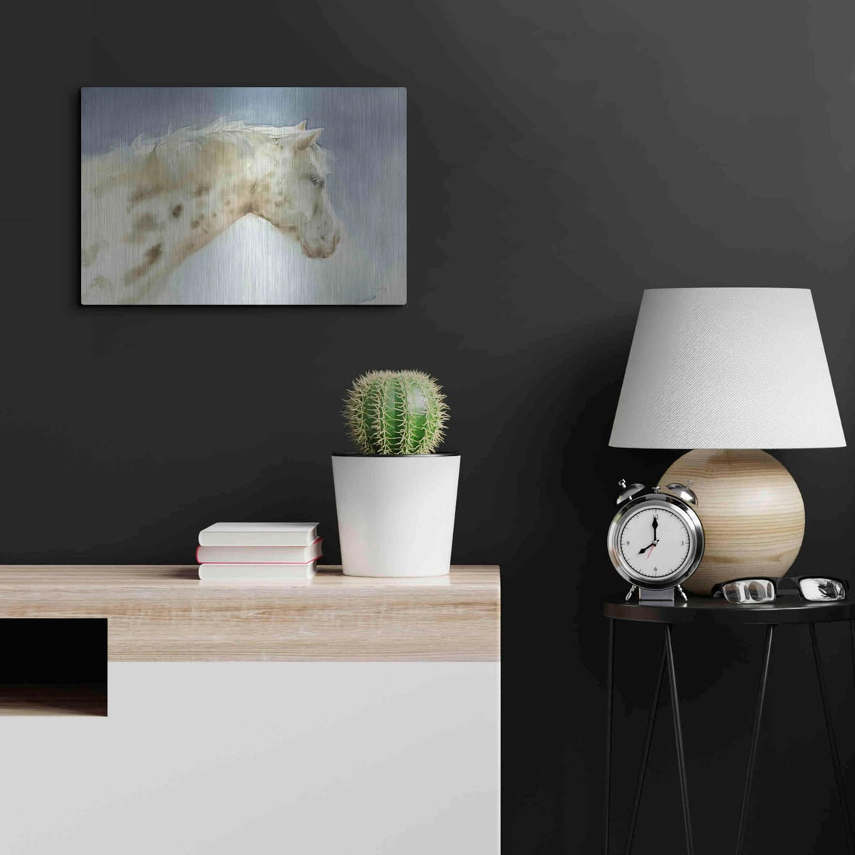 'Dapple Gray Horse' by Katrina Pete – Metal Wall Art, 24x16 room view