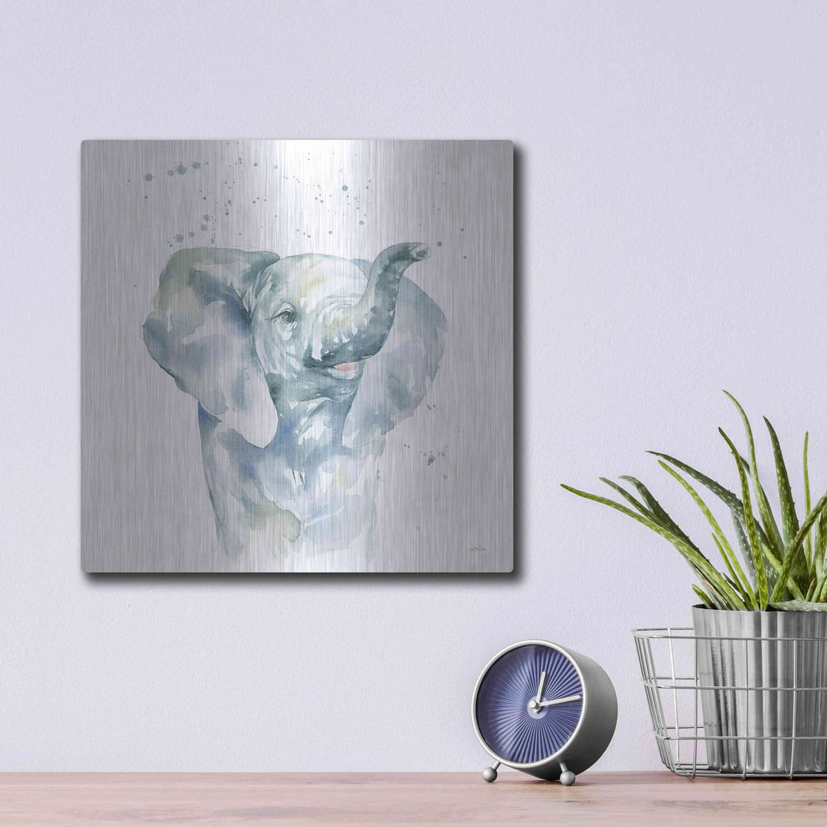 'Baby Elephant' by Katrina Pete – Metal Wall Art, 12x12 room view